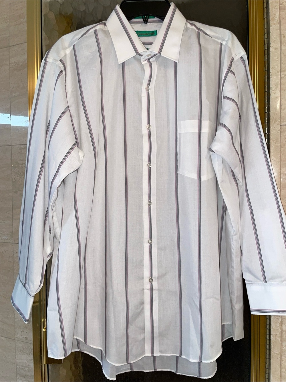 Emerald Club Men's White Striped Dress Shirt Long Sleeve Sz 17 Neck/32-33 Sleeve
